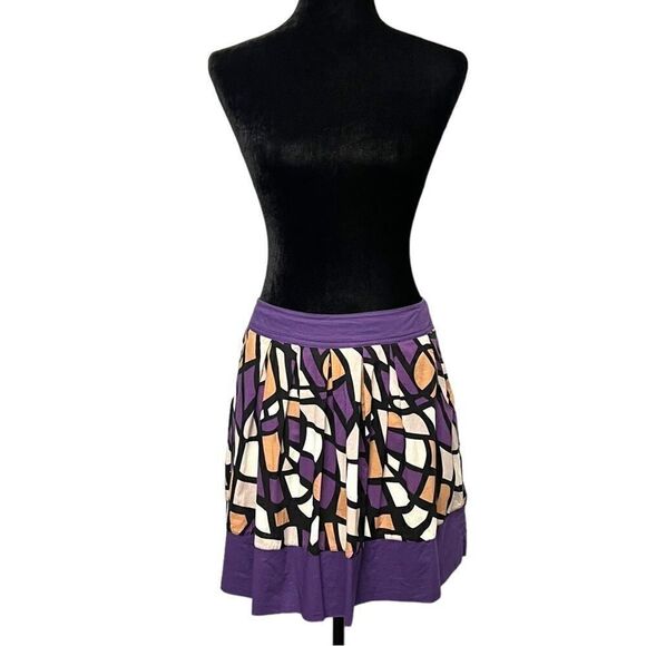 Dillard’s Pink Twill Purple Black White Tan Cotton Circle Skater Skirt Size 8 - Picture 2 of 9